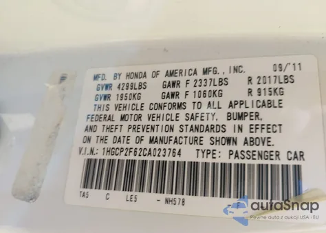 2012 Honda Accord 2.4 Se z USA, uszkodzony, nr VIN 1HGCP2F62CA023764